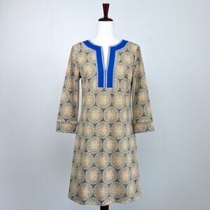 Cabana Life Yellow Blue UPF Resort Wear V-Notch Summer Tunic Mini Dress MEDIUM